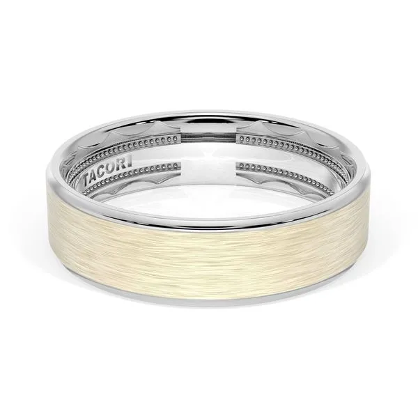 Flat Brush Finish Wedding Band in 18kt White Gold & 18kt Yellow Gold Aires Jewelers Morris Plains, NJ