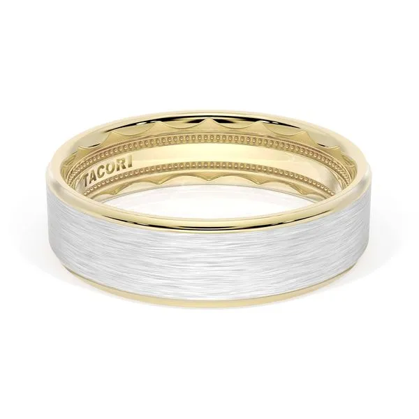 Flat Brush Finish Wedding Band in 18kt Yellow Gold & 18kt White Gold Aires Jewelers Morris Plains, NJ