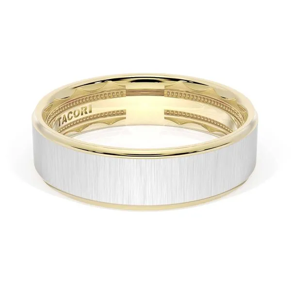 Flat Satin Finish Wedding Band in 18kt Yellow Gold & 18kt White Gold Aires Jewelers Morris Plains, NJ