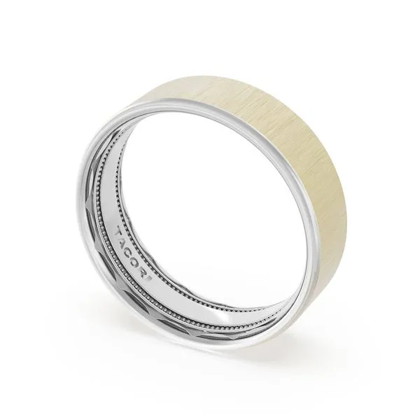 Flat Satin Finish Wedding Band in Platinum & 18kt Yellow Gold Aires Jewelers Morris Plains, NJ
