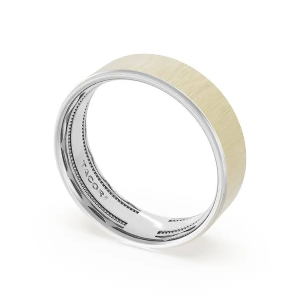 Flat Satin Finish Wedding Band in Platinum & 18kt Yellow Gold Aires Jewelers Morris Plains, NJ