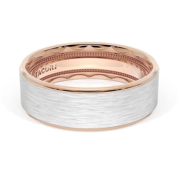 Flat Brush Finish Wedding Band in 18kt Rose Gold & 18kt White Gold Aires Jewelers Morris Plains, NJ