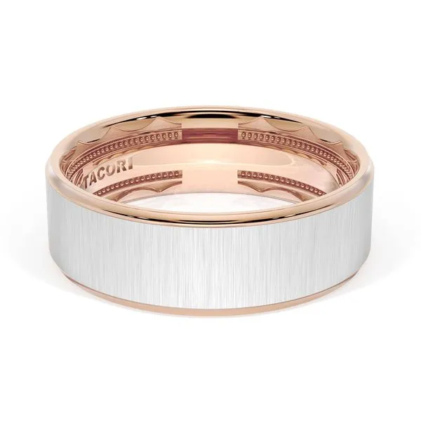 Flat Satin Finish Wedding Band in 18kt Rose Gold & 18kt White Gold Aires Jewelers Morris Plains, NJ