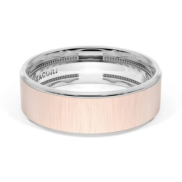 Flat Satin Finish Wedding Band in 18kt White Gold & 18kt Rose Gold Aires Jewelers Morris Plains, NJ