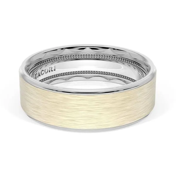Flat Brush Finish Wedding Band in 18kt White Gold & 18kt Yellow Gold Aires Jewelers Morris Plains, NJ