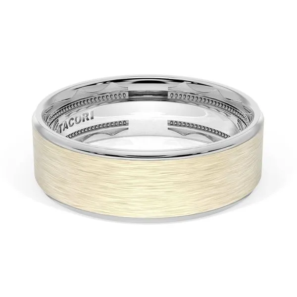 Flat Brush Finish Wedding Band in 18kt White Gold & 18kt Yellow Gold Aires Jewelers Morris Plains, NJ