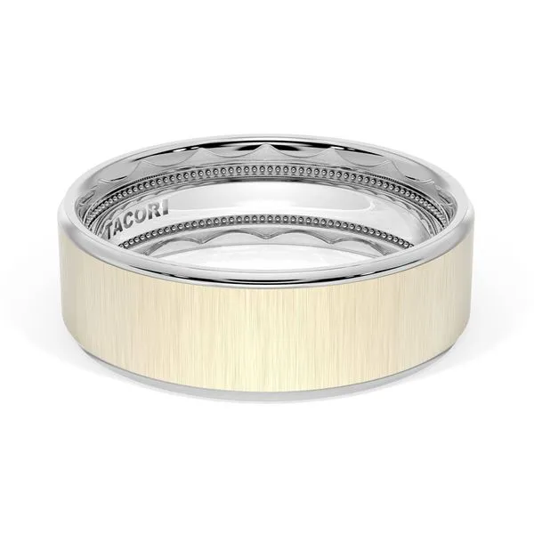 Flat Satin Finish Wedding Band in 18kt White Gold & 18kt Yellow Gold Aires Jewelers Morris Plains, NJ