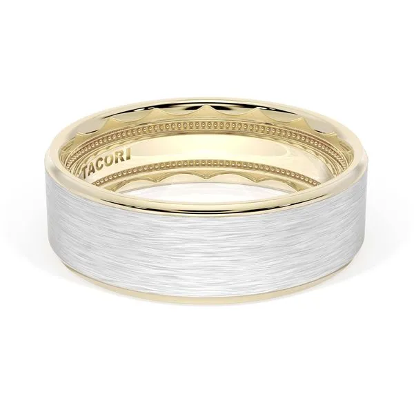 Flat Brush Finish Wedding Band in 18kt Yellow Gold & 18kt White Gold Aires Jewelers Morris Plains, NJ