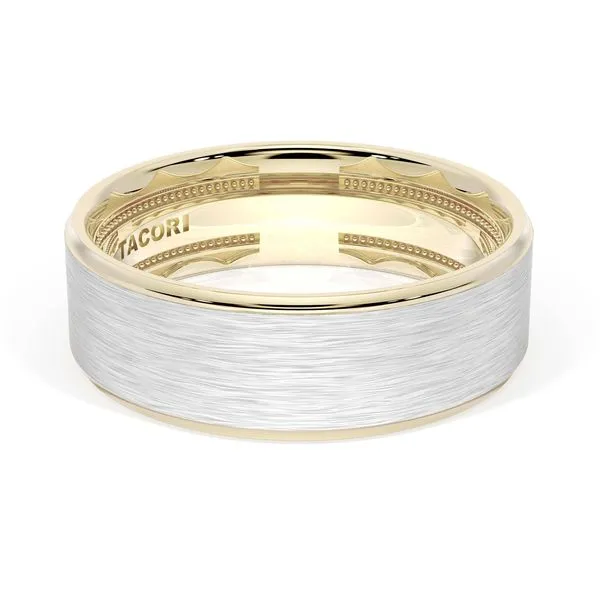 Flat Brush Finish Wedding Band in 18kt Yellow Gold & 18kt White Gold Aires Jewelers Morris Plains, NJ