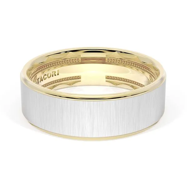 Flat Satin Finish Wedding Band in 18kt Yellow Gold & 18kt White Gold Aires Jewelers Morris Plains, NJ