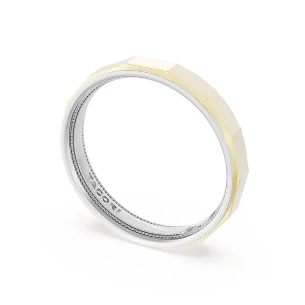 High Polish Finish Faceted Wedding Band in Platinum & 18kt Yellow Gold Aires Jewelers Morris Plains, NJ