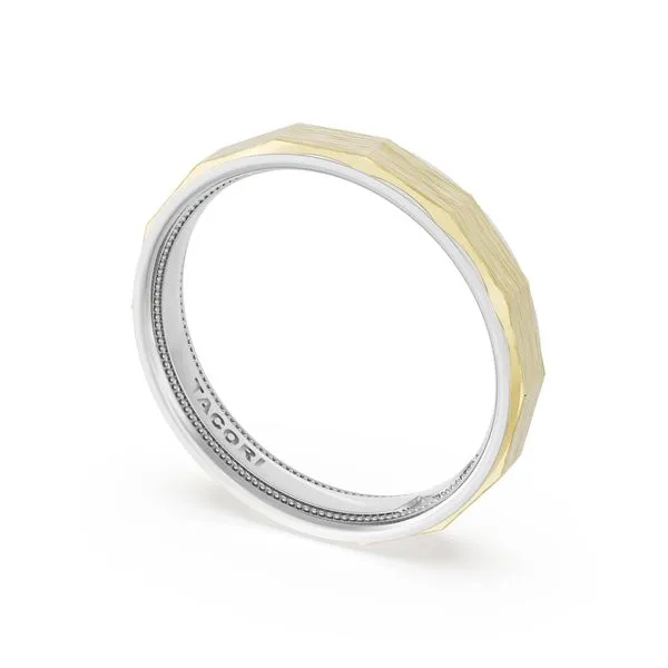 Brush Finish Faceted Wedding Band in Platinum & 18kt Yellow Gold Aires Jewelers Morris Plains, NJ