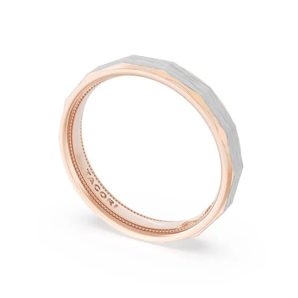 Brush Finish Faceted Wedding Band in 18kt Rose Gold & 18kt White Gold Aires Jewelers Morris Plains, NJ