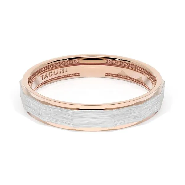 Brush Finish Faceted Wedding Band in 18kt Rose Gold & 18kt White Gold Aires Jewelers Morris Plains, NJ