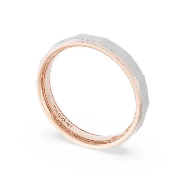Satin Finish Faceted Wedding Band in 18kt Rose Gold & 18kt White Gold Aires Jewelers Morris Plains, NJ