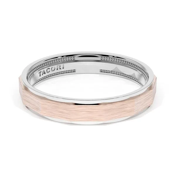 Brush Finish Faceted Wedding Band in 18kt White Gold & 18kt Rose Gold Aires Jewelers Morris Plains, NJ
