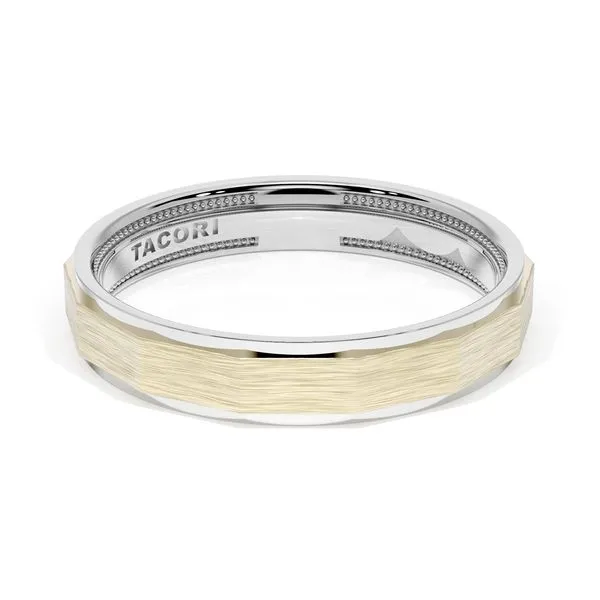Brush Finish Faceted Wedding Band in 18kt White Gold & 18kt Yellow Gold Aires Jewelers Morris Plains, NJ
