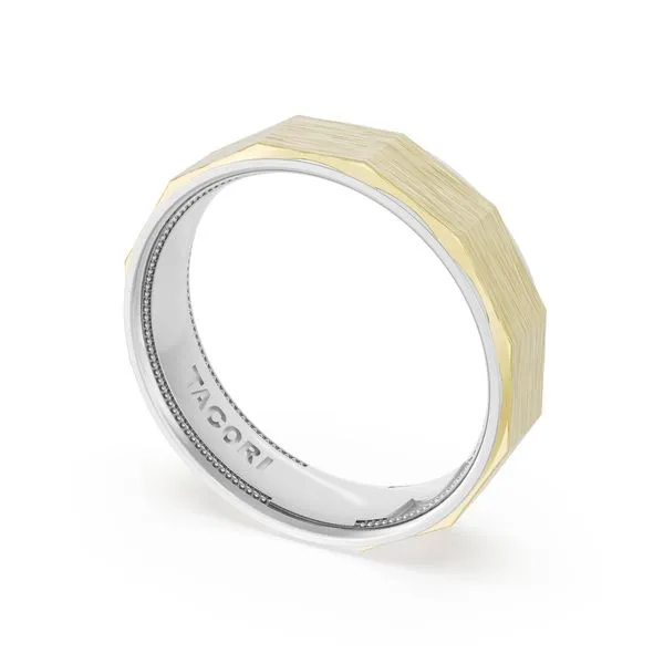 Brush Finish Faceted Wedding Band in Platinum & 18kt Yellow Gold Aires Jewelers Morris Plains, NJ