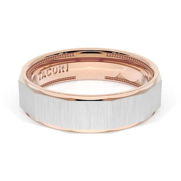Satin Finish Faceted Wedding Band in 18kt Rose Gold & 18kt White Gold Aires Jewelers Morris Plains, NJ