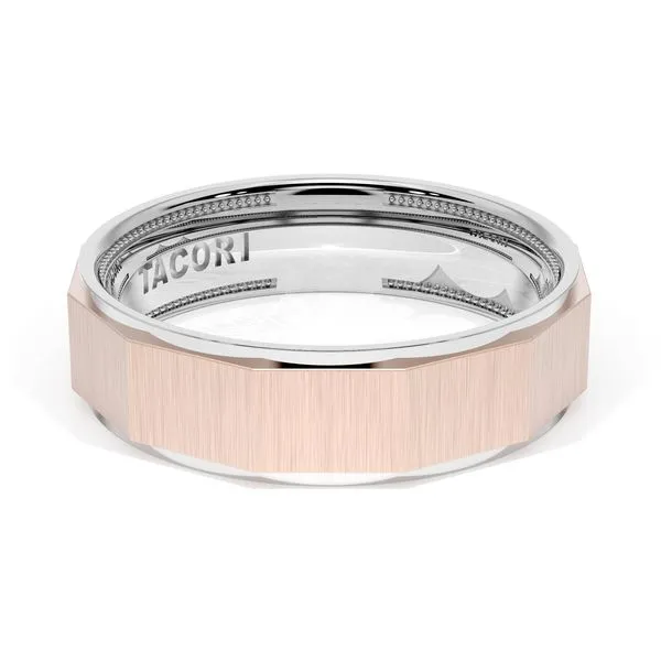 Satin Finish Faceted Wedding Band in 18kt White Gold & 18kt Rose Gold Aires Jewelers Morris Plains, NJ