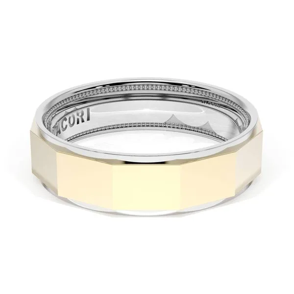 High Polish Finish Faceted Wedding Band in 18kt White Gold & 18kt Yellow Gold Aires Jewelers Morris Plains, NJ