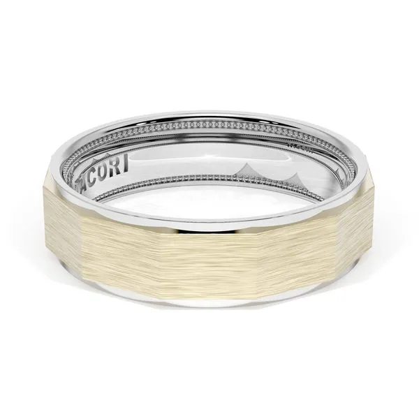 Brush Finish Faceted Wedding Band in 18kt White Gold & 18kt Yellow Gold Aires Jewelers Morris Plains, NJ