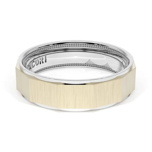 Satin Finish Faceted Wedding Band in 18kt White Gold & 18kt Yellow Gold Aires Jewelers Morris Plains, NJ