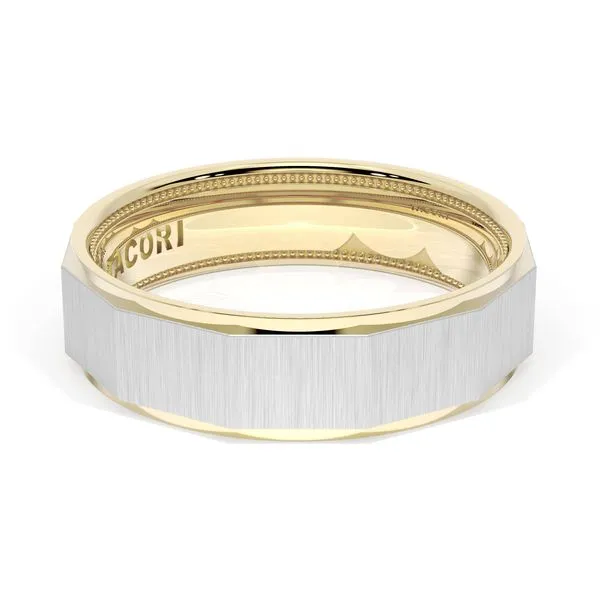 Satin Finish Faceted Wedding Band in 18kt Yellow Gold & 18kt White Gold Aires Jewelers Morris Plains, NJ