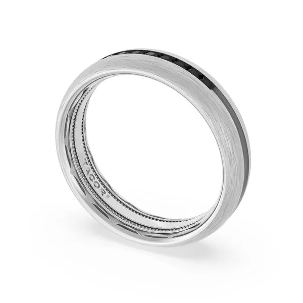 Rounded Brush Finish Black Diamond Wedding Band in Platinum Aires Jewelers Morris Plains, NJ
