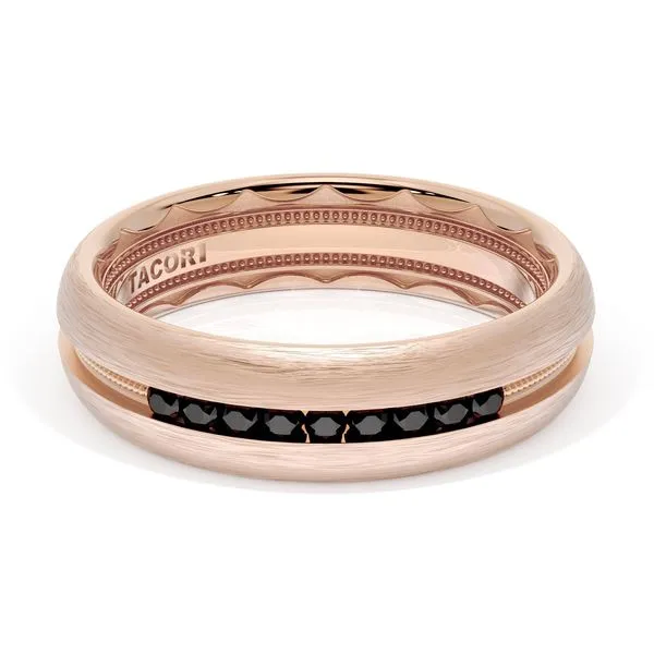 Rounded Brush Finish Black Diamond Wedding Band in 18kt Rose Gold Aires Jewelers Morris Plains, NJ