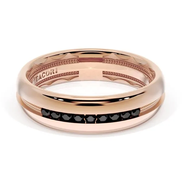 Rounded High Polish Finish Black Diamond Wedding Band in 18kt Rose Gold Aires Jewelers Morris Plains, NJ