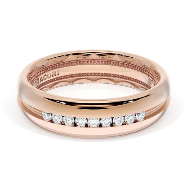 Rounded High Polish Finish Black Diamond Wedding Band in 18kt Rose Gold Aires Jewelers Morris Plains, NJ