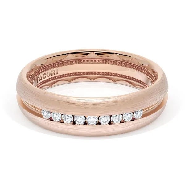 Rounded Brush Finish Diamond Wedding Band in 18kt Rose Gold Aires Jewelers Morris Plains, NJ