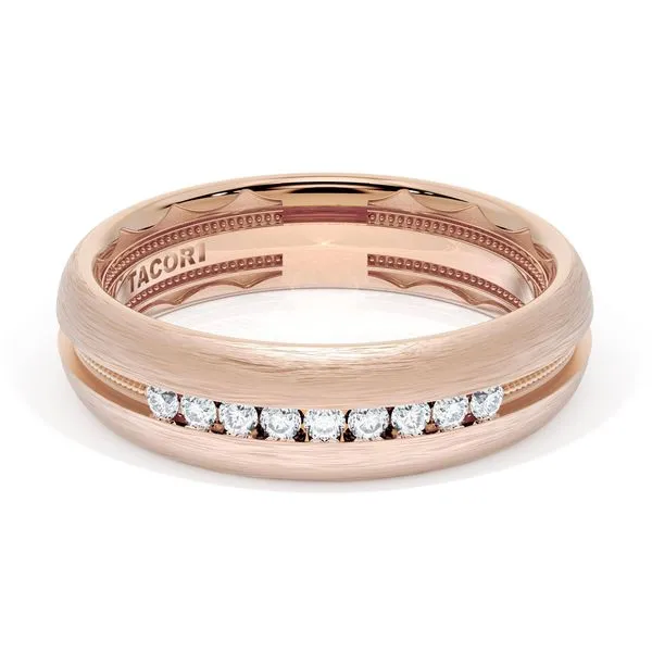 Rounded Brush Finish Diamond Wedding Band in 18kt Rose Gold Aires Jewelers Morris Plains, NJ