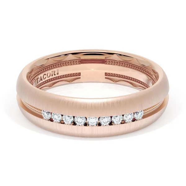 Rounded Satin Finish Black Diamond Wedding Band in 18kt Rose Gold Aires Jewelers Morris Plains, NJ