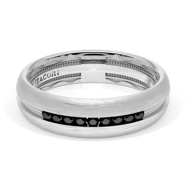 Rounded Brush Finish Black Diamond Wedding Band in 18kt White Gold Aires Jewelers Morris Plains, NJ