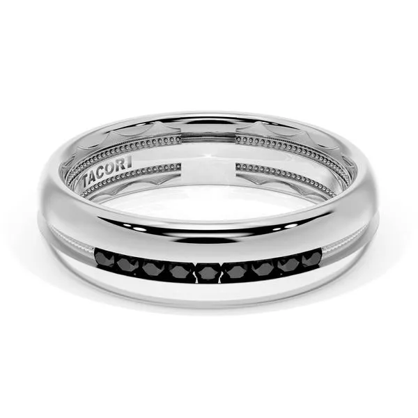 Rounded High Polish Finish Black Diamond Wedding Band in 18kt White Gold Aires Jewelers Morris Plains, NJ