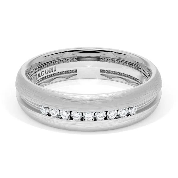 Rounded Brush Finish Diamond Wedding Band in 18kt White Gold Aires Jewelers Morris Plains, NJ