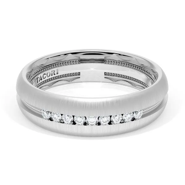 Rounded Satin Finish Black Diamond Wedding Band in 18kt White Gold Aires Jewelers Morris Plains, NJ