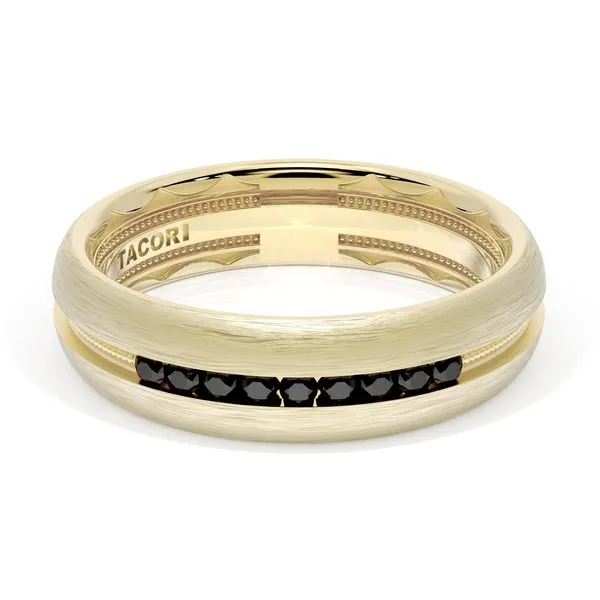 Rounded Brush Finish Black Diamond Wedding Band in 18kt Yellow Gold Aires Jewelers Morris Plains, NJ