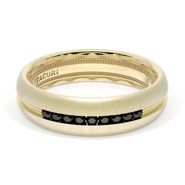 Rounded Satin Finish Black Diamond Wedding Band in 18kt Yellow Gold Aires Jewelers Morris Plains, NJ