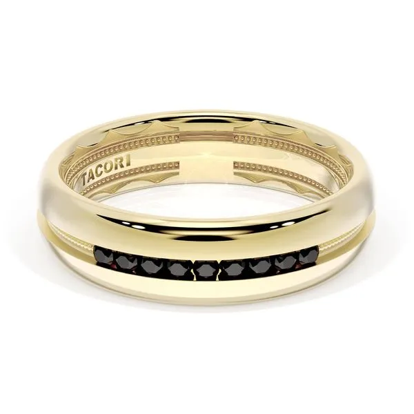 Rounded High Polish Finish Black Diamond Wedding Band in 18kt Yellow Gold Aires Jewelers Morris Plains, NJ