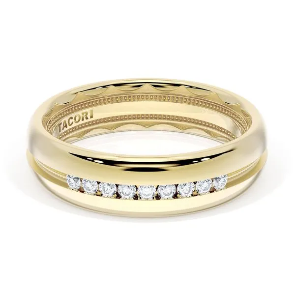 Rounded High Polish Finish Black Diamond Wedding Band in 18kt Yellow Gold Aires Jewelers Morris Plains, NJ