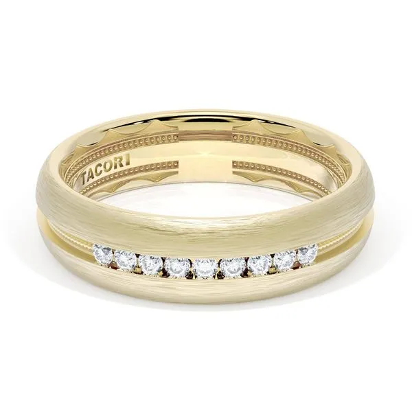 Rounded Brush Finish Diamond Wedding Band in 18kt Yellow Gold Aires Jewelers Morris Plains, NJ