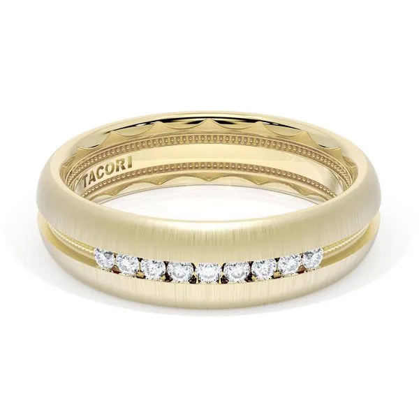 Rounded Satin Finish Black Diamond Wedding Band in 18kt Yellow Gold Aires Jewelers Morris Plains, NJ