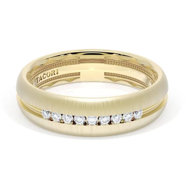 Rounded Satin Finish Black Diamond Wedding Band in 18kt Yellow Gold Aires Jewelers Morris Plains, NJ