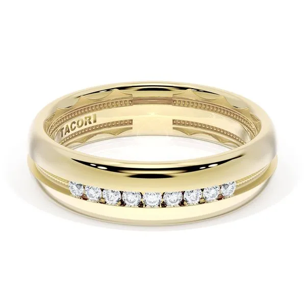 Rounded High Polish Finish Black Diamond Wedding Band in 18kt Yellow Gold Aires Jewelers Morris Plains, NJ