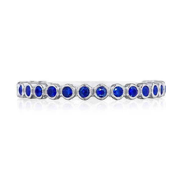 Round Bezel Droplet Wedding Band with Sapphire Aires Jewelers Morris Plains, NJ