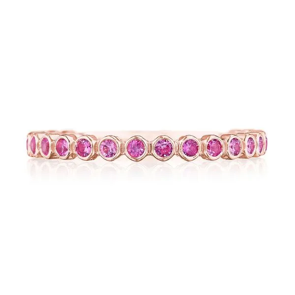 Round Bezel Droplet Wedding Band with Pink Sapphire Aires Jewelers Morris Plains, NJ
