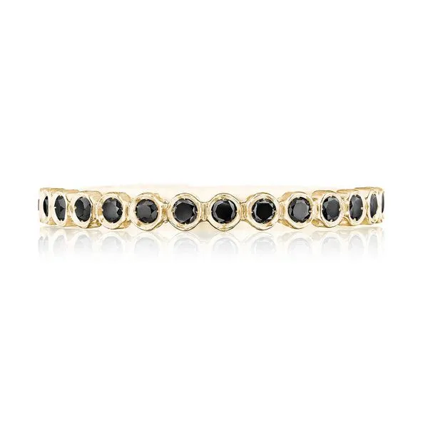 Round Bezel Droplet Wedding Band with Black Diamond Aires Jewelers Morris Plains, NJ